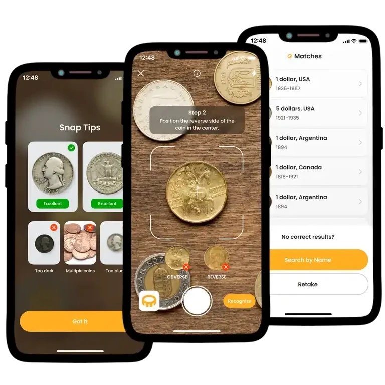 A screenshot demonstrating the interface of Coin ID Scanner app.