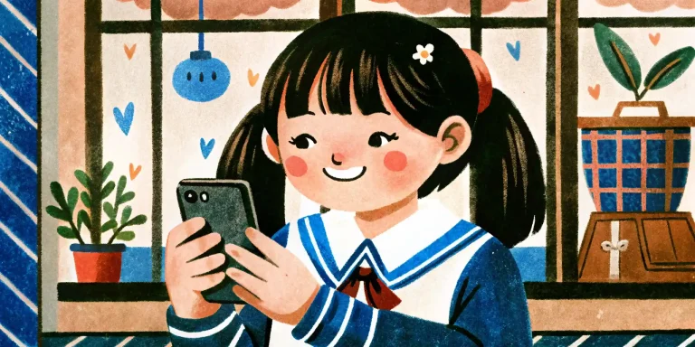 a girl in a school uniform is playing on the phone